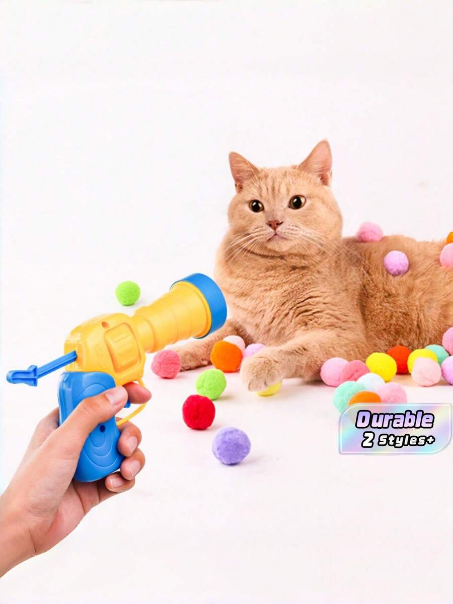 Fun Diy Pet Plush Interactive Toy Set, Launcher Training Toy Gun For Cats & Dogs, Indoor Exercise Boredom Relief ‑Play Toys, Bonding Enhancer, Silent High‑Elastic Fur Balls, Radish Bow, Plant‑Shaped Gun, Telescopic Fist Toy, Random Color. - Multicolor - View 1