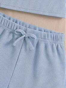 2件套女童针织背心和短裤套装 - 黑與白 - 查看 3