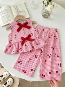 LMoss Kids 2件套女婴碎花编织休闲背心和裤子套装 - 彩色 - 查看 1