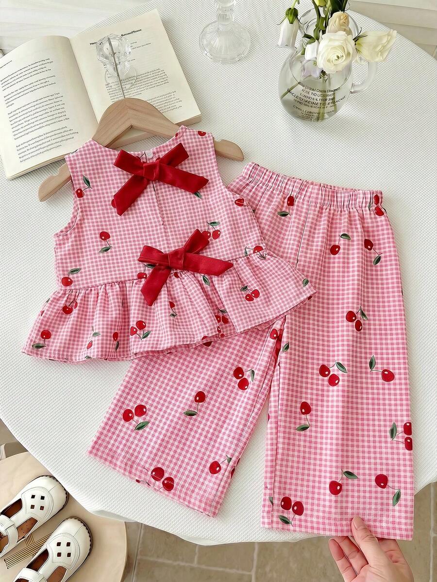 LMoss Kids 2件套女婴碎花编织休闲背心和裤子套装 - 彩色 - 查看 1
