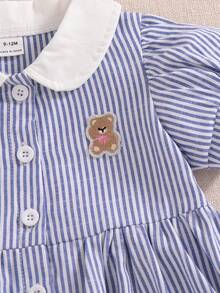 Souflis Souflis 女嬰休閒時尚學院風條紋泡泡袖襯衫洋裝，適合春夏季外出、日常穿著與上學 - 彩色 - 查看 8