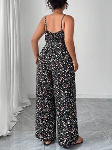 SHEIN Clasi 大尺碼女款黑色碎花連身褲 夏季波希米亞休閒度假風 - 彩色 - 查看 2