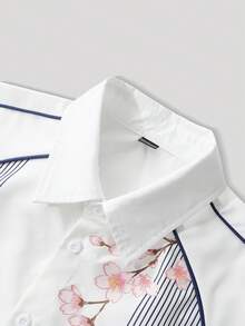 PAVTROS Men's Striped Letter Print Pocket Short Sleeve Shirt - White - View 4