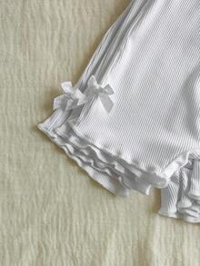 SHEIN Vintaside Kids 3 件套女婴 0-3 岁春夏新款休闲运动针织罗纹柔软纯色三件套修身短裤，适合室内外穿着 - 彩色 - 查看 6