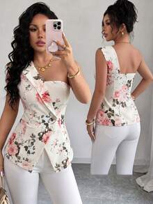 Elenzga Asymmetric Waist Elegant Romantic Minimalist Business Blazer For Women - Multicolor - View 4