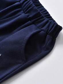 SHEIN Explorewe 男童撞色条纹印花短袖T恤和裤子套装（2件套） - 白色 - 查看 5