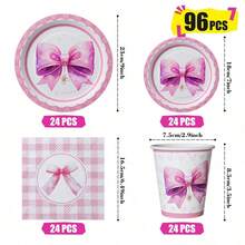 Pink Bow Disposable Plates, Napkins And Cups, Party Supplies Set, Serves 24 People, Disposable Paper Party Tableware, Suitable For Birthdays, Weddings, Themed Parties And Family Picnics. - View 7