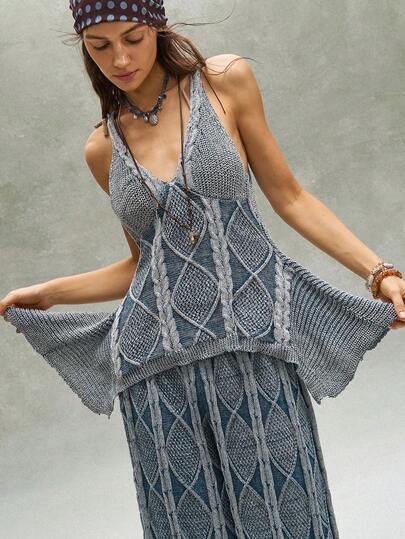Bohemela Vintage Mixed Color Twist Rope Loose Knit Sweater
