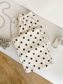 SHEIN Drawstring Waist Polka Dot Wide Leg Jeans - Multicolor - View 1
