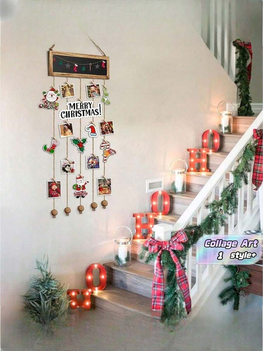1 Piece Vintage Rustic Style Wooden Hanging Photo Display With 30 Clips Multi Picture Frame Collage Wall Art Decor For Living Room Bedroom Home Memory Show Gift Idea Now - 1PC - View 1