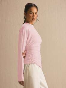 MUSERA Cinched Ruched Waist Batwing Long Sleeve Top Spring Summer Cute Cosy Cottage Core Spring - Pink - View 3