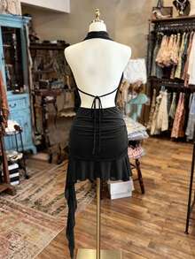 NostaNoir Halter Neck Backless Ruffle Hem Women's Dress - Black - View 2
