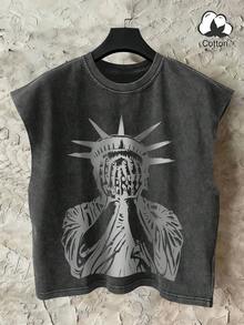 STEELVANCE Men's Vintage Graphic Print Washed Tank Top - Black - View 1