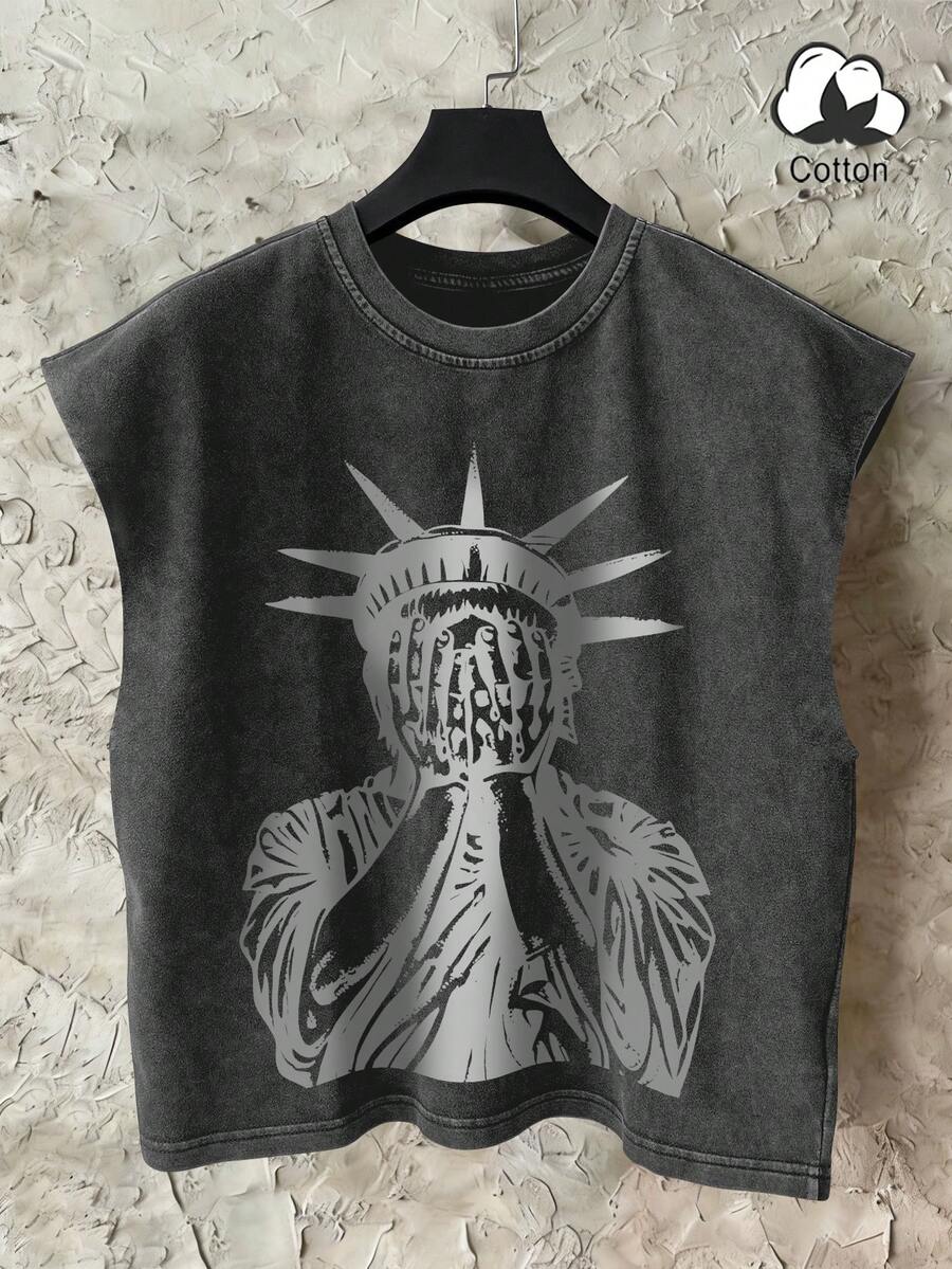 STEELVANCE Men's Vintage Graphic Print Washed Tank Top - Black - View 1