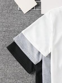 SHEIN 青少年男孩 6件/套 夏季休閒時尚圓領T恤+短褲套裝，全白，親子穿搭，舒適短袖T恤，基礎童裝 - 彩色 - 查看 7