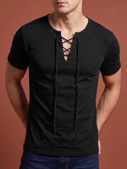 Airaco Camiseta de cuello en V con cordones, estilo gótico Y2K de verano, para uso en la calle