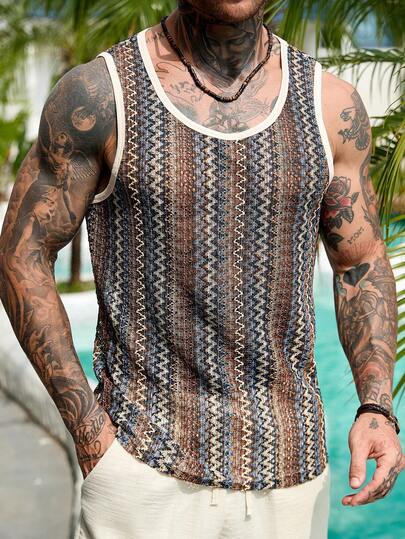 VENTUSAIL Men's Jacquard Fabric Vest, Vacation Style Vest, Suitable For Outings, Beach Wear, Colorful Jacquard, Casual Vest, Gift, Vacation, Spring/Summer