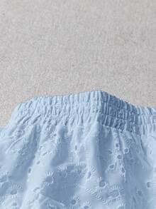 SHEIN LUNE Plus Size Woven Embroidered Casual Vacation Pants, Spring/Summer - Baby Blue - View 4