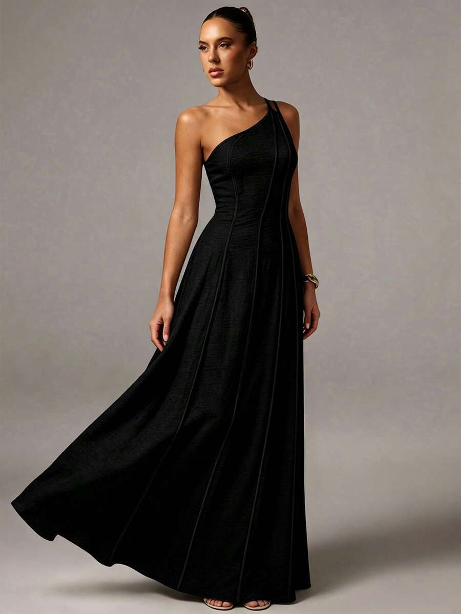 Avenya Women's Solid Color Elegant Elegent Waist Cinched Party Formal Dress Black Summer - Black - View 1