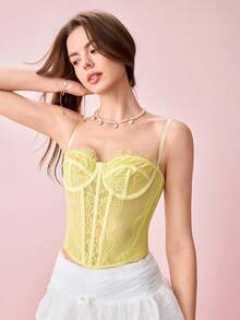 Bonmuse 1 pieza Top moldeador de cintura de moda para mujer - Bustier de encaje sexy moldeador adecuado para fiesta/viajes/vacaciones (Navidad, Día de San Valentín, Halloween) para verano - Amarillo - Ver 6
