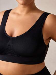Veilyse 1 pieza Sujetador sin costuras cómodo y de soporte para mujer con tallas grandes - Negro - Ver 5