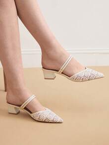Eladyva Phụ Nữ Mùa Hè 2024 Phong Cách Mới Cổ Tích Thời Trang Gót Giữa & Gót Dày Bít Mũi Giày Sandal 2 Chiều Mang Giày - Màu be - Xem 3