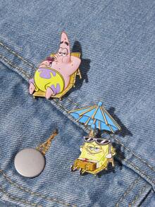 SpongeBob SquarePants | SHEIN 一組新款創意卡通圖案胸針，IP聯名設計，可愛個性化，簡約大方，亦可用作配件，適合各種派對、演唱會、節慶，精美禮物 - 彩色 - 查看 2