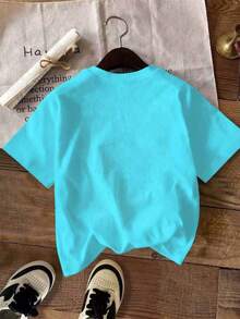 DrmWander Plus Size Women's Round Neck Letter Print Casual Versatile Daily Wear Short Sleeve T-Shirt - Blue - View 2
