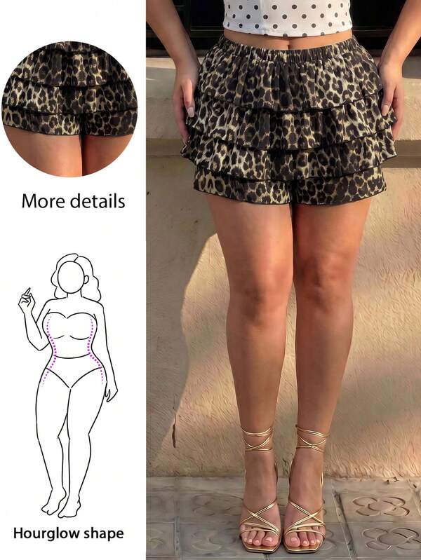 Hourglow Shorts jupe à volants multicolores taille ultra basse imprimé léopard, nouvelle élégante, grande taille pour femmes