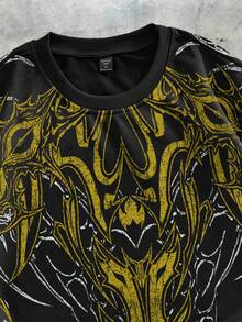 ROMWE MEN Goth Men's Printed Short Sleeve T-Shirt, Loose Fit - Black - View 3