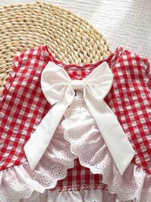 Emery Rose Kids Emery Rose Kids 2pcs Young Girl Woven Contrast Color Plaid Ruffle Trim Casual Vest And Pants Set - Red - View 8