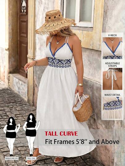 SHEIN Tall CURVE Plus Size V-Neck Sleeveless Ruched Waist Dress, Fashionable Summer,Suitable For Occasions Such As Summer, Spring, Valentine's Day, Carnival, Beach, Vacation, Leisure, Parties, Weddings, Etc., Elegant And Fashionable, Summer Outfits For Women, Festival Outfits,King's Day,Mother's Day,Country Concert Outfit, Graduation, Summer Outfit, Elegant Party Dresses, Beach Outfit, Wedding , Floral Dresses, White Dresses