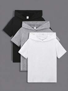 SHEIN 3 st/set Tween Boy Enfärgad Huvad Casual Stickad Tröja - Multifärgad - Visa 1