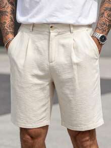 Manfinity CasualCool Quần short nam dáng suông, túi xéo, chất liệu vải lanh, rộng đến đầu gối, thoáng mát, màu trơn, cơ bản cho mùa hè. Quần short nam mùa hè, quần short nam thường ngày, quần short kaki nam, quần Bermuda nam, quần short vải lanh cho nam. Một món quà tuyệt vời cho bạn trai hoặc chồng. - Màu be - Xem 4