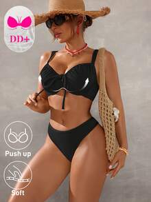 Swim DD+ Women's Solid Color Minimalist Daily Wear Push-Up Swimwear Set - Black - View 5