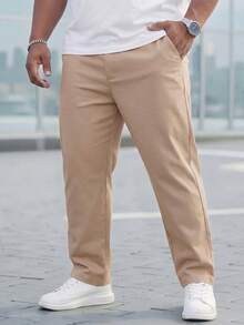 DRIVNCORE Plus Size Men's Solid Color Slant Pocket Business Casual Pants - Khaki - View 3