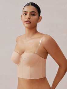 Veilyse Áo croptop cúp ngực không dây màu be dành cho nữ - Dây đeo có thể tháo rời, thích hợp mặc đi nghỉ mát. - Màu be - Xem 10