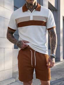 Manfinity CasualCool Men's Casual Contrast Color Polo Shirt And Shorts Set, Summer - Multicolor - View 6