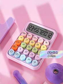 1PC Portable Calculator,Calculator Keypad, Large Screen, Large Keypad, Easy Press, Sweet Color Calculator, Automatic Shutdown, Suitable For Office, School And Home (Battery Not Included), For Stationery, Back To School - Purple - View 2