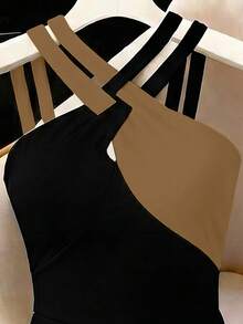 GlowEve CURVE Bộ áo liền quần cỡ lớn thanh lịch, đa năng, phối màu dành cho nữ - Màu Khaki - Xem 4