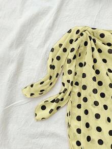 SHEIN Bộ đồ bơi 3 mảnh dành cho thiếu nữ, họa tiết chấm bi, quần và váy buộc dây phía trước, thích hợp cho kỳ nghỉ hè và đi biển. - Màu vàng - Xem 4