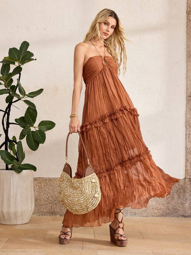 LADIES SHOULDER BAG, EXQUISITE HARDWARE DECORATION, FASHIONABLE HOLIDAY WOVEN SEMI-CIRCULAR BAG