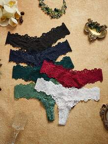 PinupPomp 6pcs/Set Women Lace Seamless Thong Panties - Multicolor - View 2