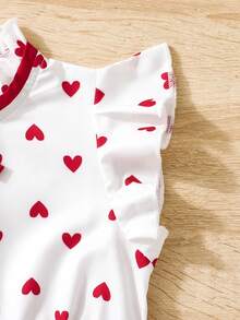 SHEIN 心形图案拼接下摆褶皱腰带少女连衣裙 - 彩色 - 查看 4