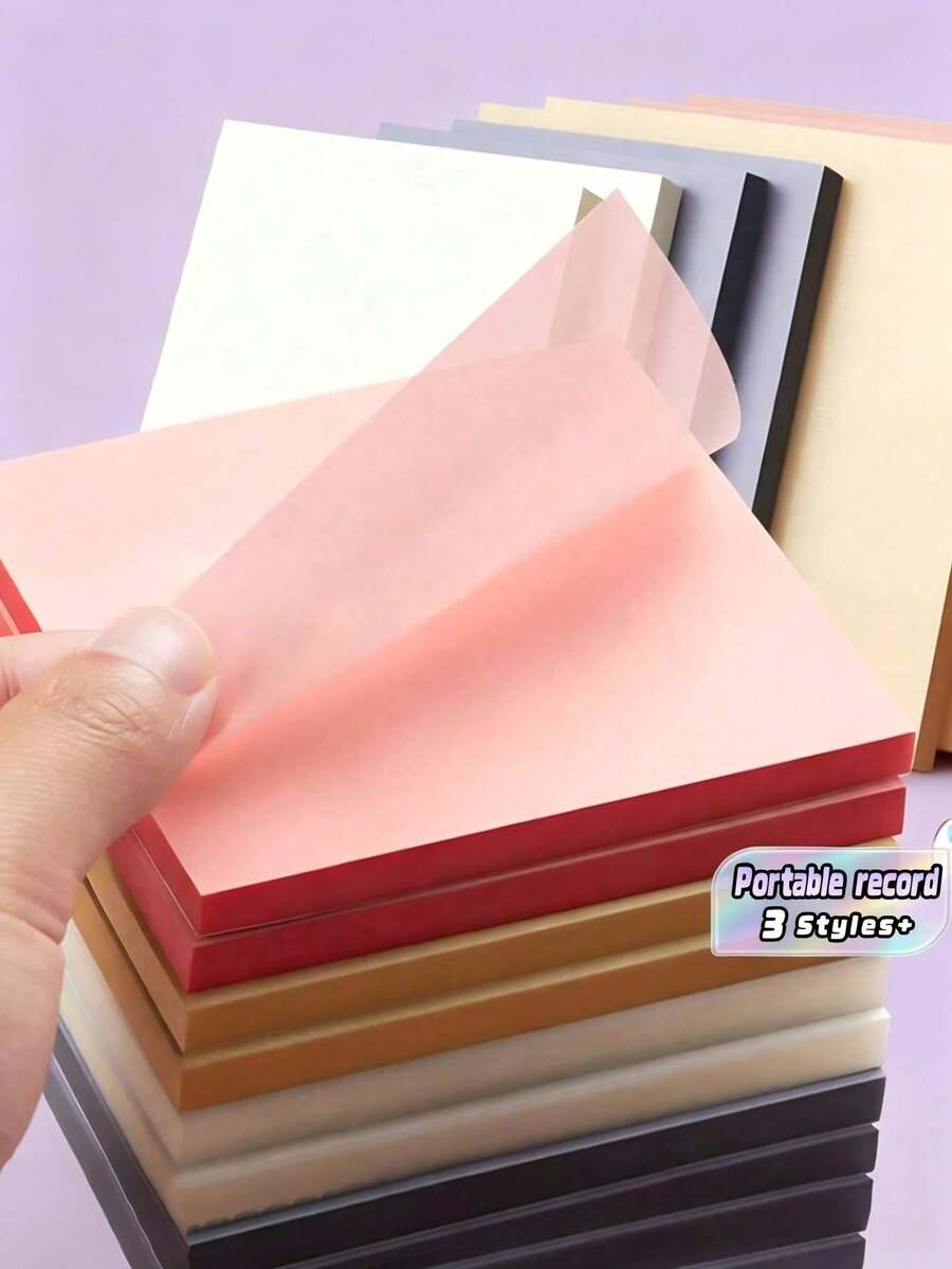 2packs(100pcs/Pack) Random Color Transparent Sticky Notes, Muted Tones Square Shape For Office & Study Back To School - Multicolor - View 1