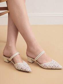 Eladyva Phụ Nữ Mùa Hè 2024 Phong Cách Mới Cổ Tích Thời Trang Gót Giữa & Gót Dày Bít Mũi Giày Sandal 2 Chiều Mang Giày - Màu be - Xem 4