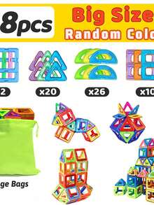 MINKOJA Large Magnetic Building Blocks - STEM Toys Construction Set, Includes DIY Magnets, Educational Magnets, Random Colors, Birthday Gift - Multicolor - View 3