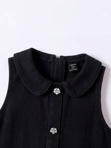 SHEIN Elladie kids Toddler Girls' Cute Frill Trim Denim Dress Autumn Fall - Black - View 5