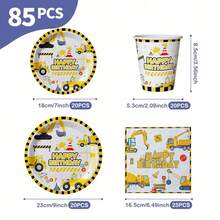 Excavator Happy Birthday Disposable Plates, Napkins And Cups Set, Serves 20 Guests. This Disposable Party Set (Including Plates, Napkins And Cups) Is Perfect For Birthday Parties, Weddings And Family Picnics. - View 11