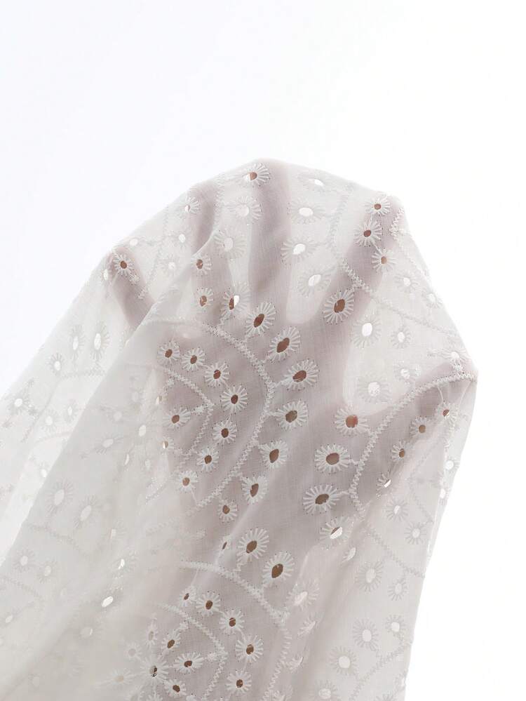 Plus Size Women's Summer Casual Vacation Square Neck Short Sleeve Embroidered White Dress